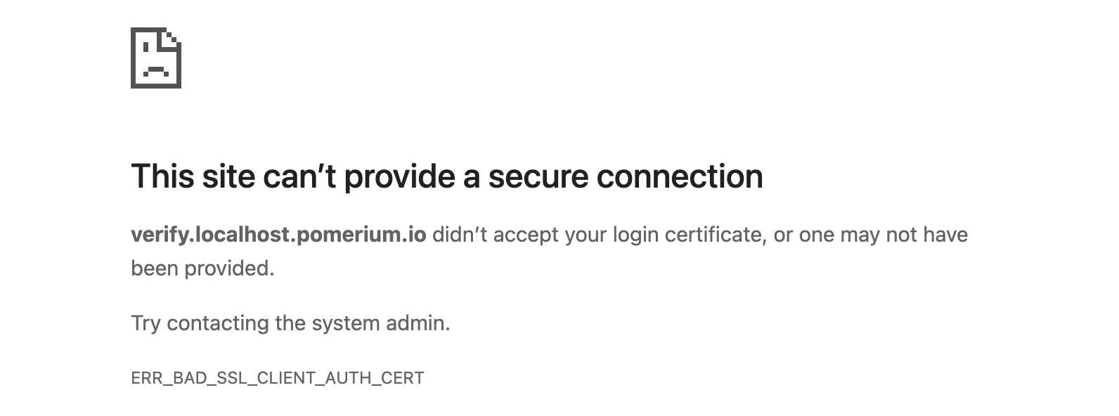 Screenshot of Chrome's client certificate error page