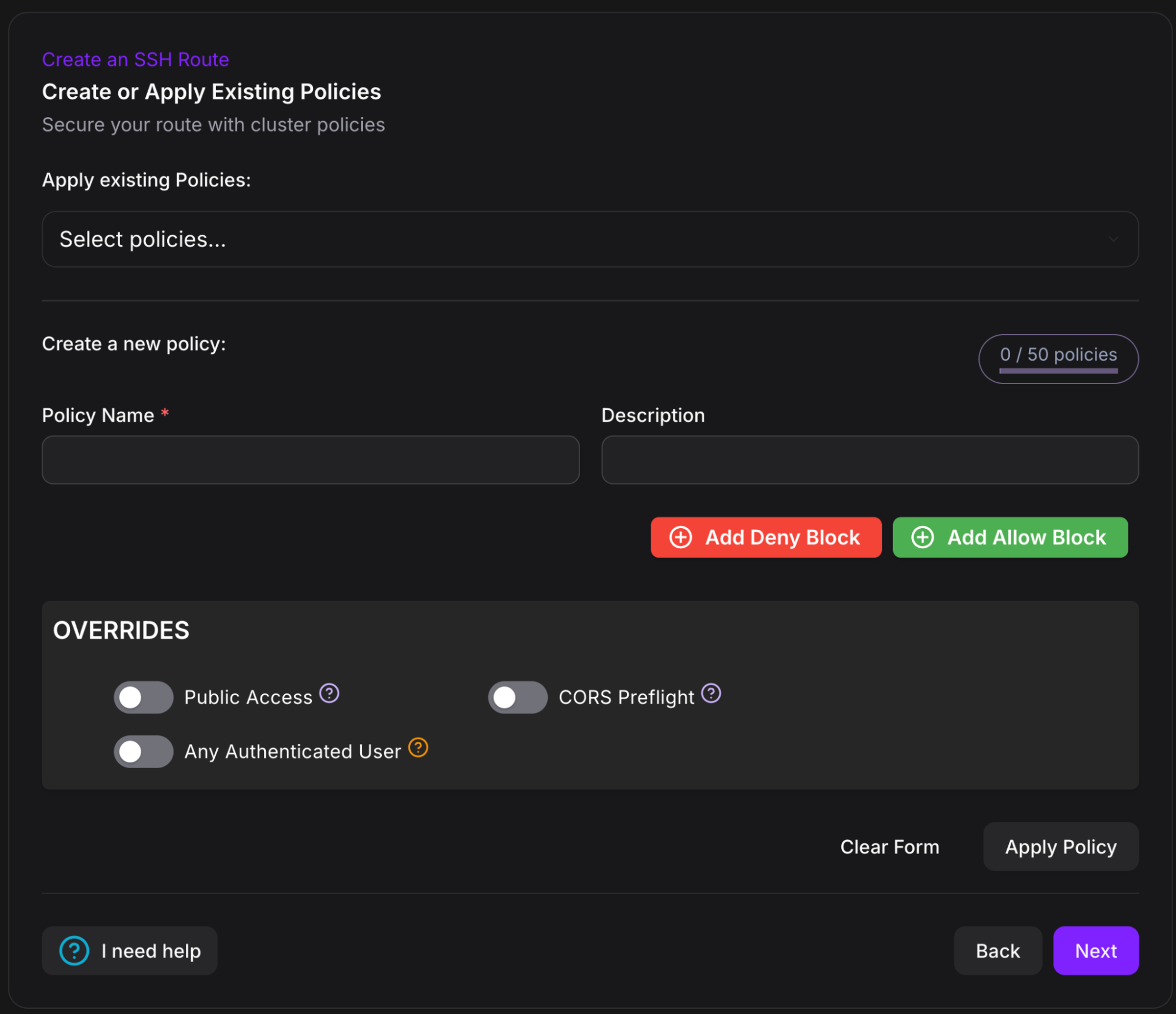 Creating and applying access policies